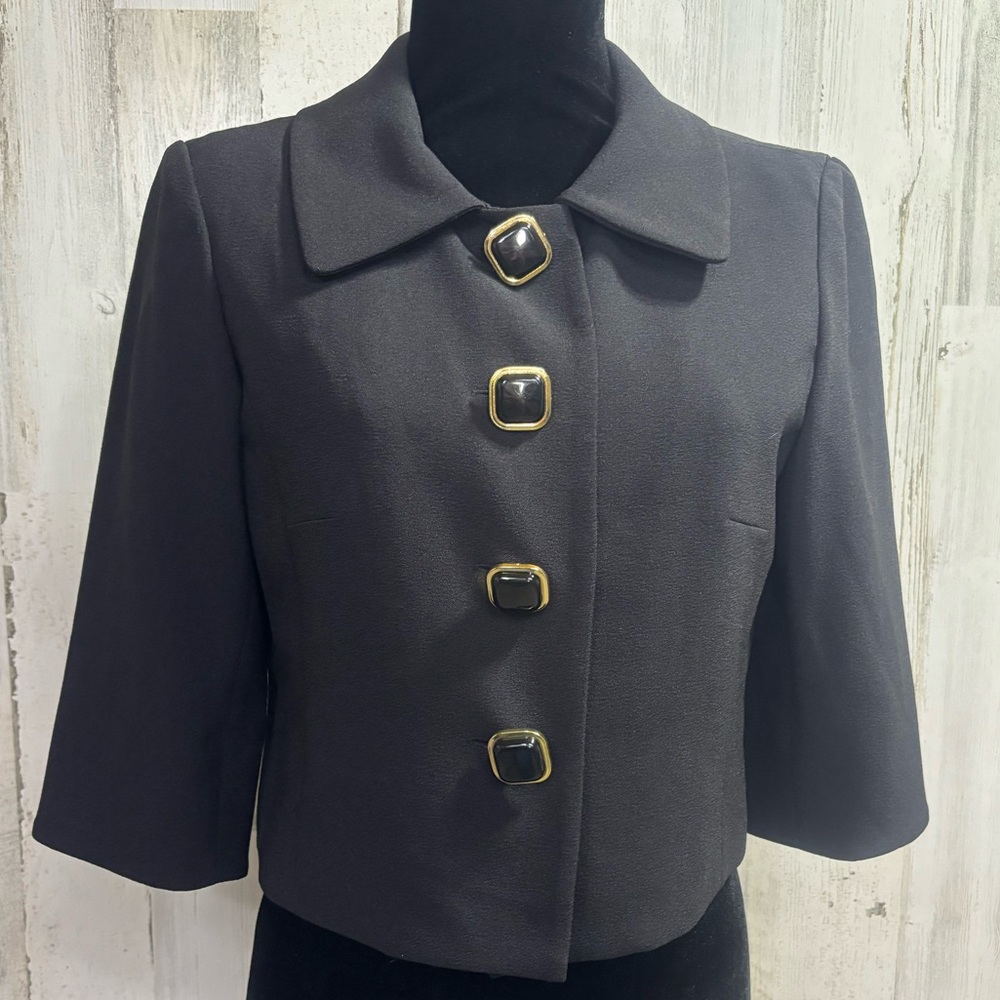 Jessica Howard Black Cropped Blazer with‎ Gold-Trim Buttons